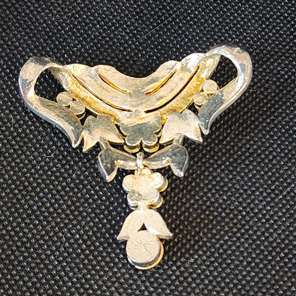 Vintage Rhinestone Scarf Slide Holder Gold Tone Clear Crystal Dangle Art Deco 2” - Picture 2 of 5